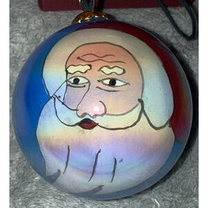 Glass Christmas Ornament Santa with Moon Stars in Night Sky Original Box EUC